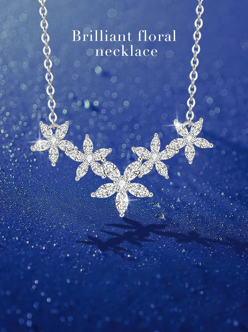 

D Color Vvs Moissanite Gemstone Flower Pendant Necklace 925 Sterling Silver for Women Fine Jewelry