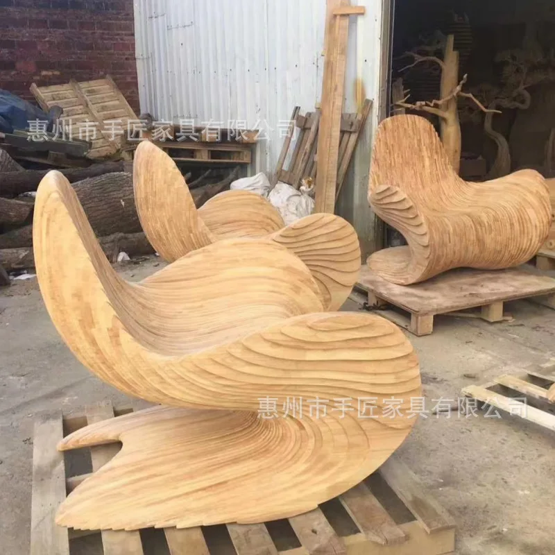 

YFY solid wood slicing chair small apartment living room ornament interior furniture design S-shaped single sofa
