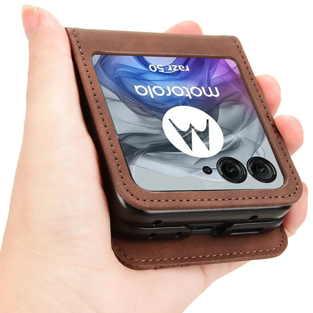 For Motorola Razr 50 Luxury Leather Flip Wallet Phone Case For Moto Razr 50 Case Stand Function Card Holder image 3