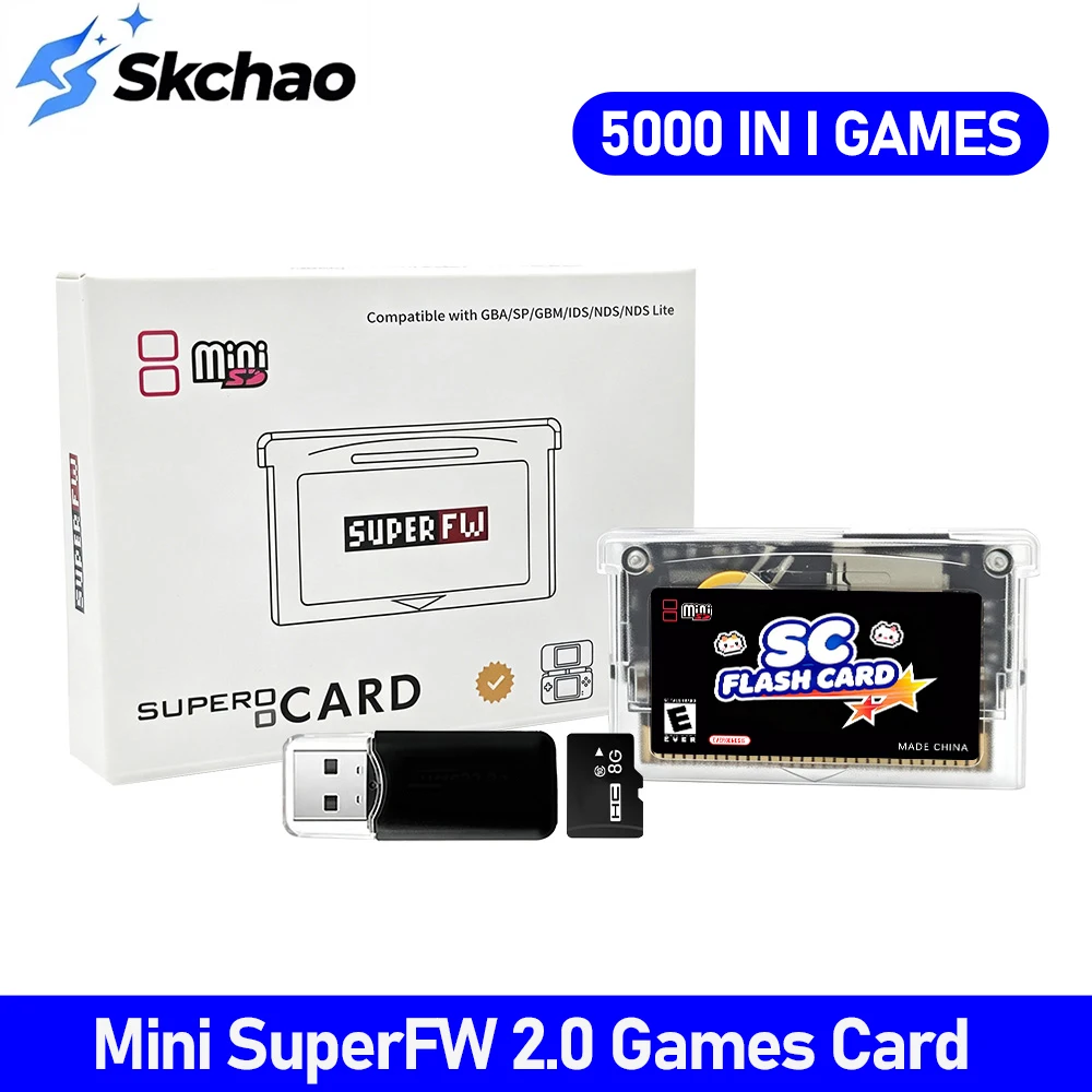 Mini SuperFW 2.0 GBA Game Cartridge 5000‑in‑1 Retro Game Card With 8G TF Card RTC Save Flash For GBA/GBA SP/NDS Game Console