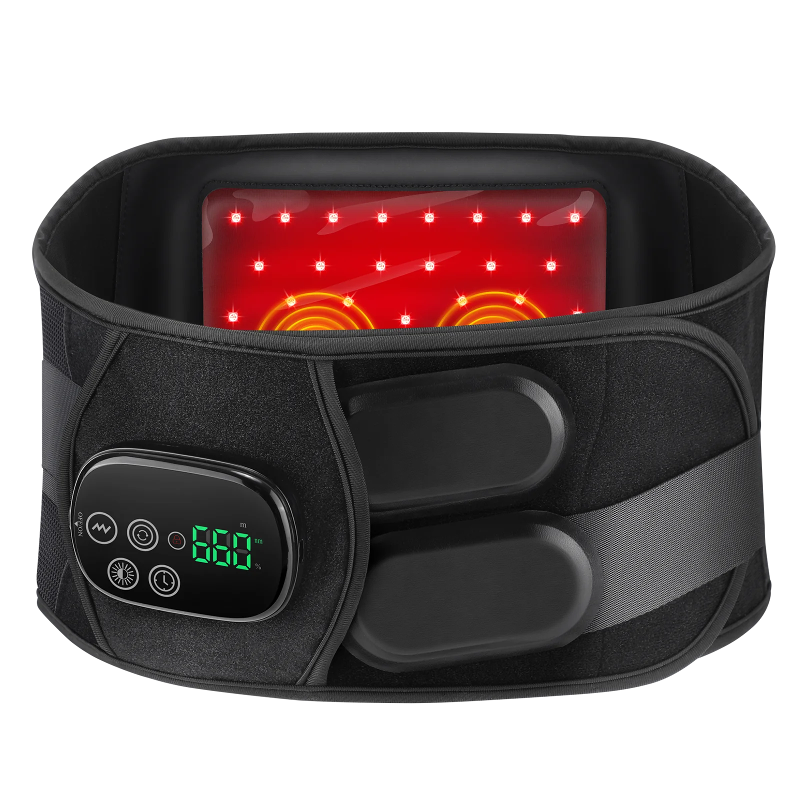 

Heating Support Red Light Therapy Waist Massage Belt Cordless Back Massager with Relax Pain Relief 660nm & 850nm