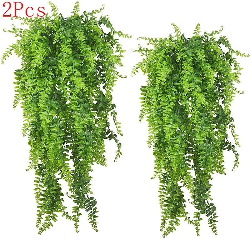 2pcs 90cm Persian Fern Leaves Vines Home Room Decor Hanging Artificial Plant Plastic Leaf Grass Wedding Party Wall Balcony Decor