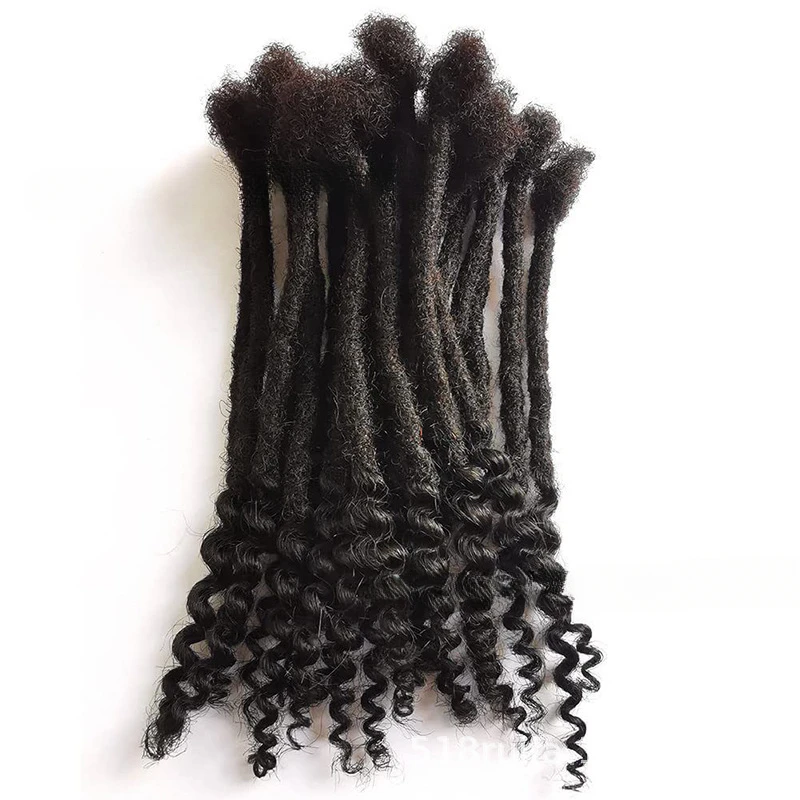 100% Human Hair 0.6cm Afro Kinky Locs With Curly Ends Extensions 8-12 Inch Handmade locks Extension Can be Dyed For Men/Women