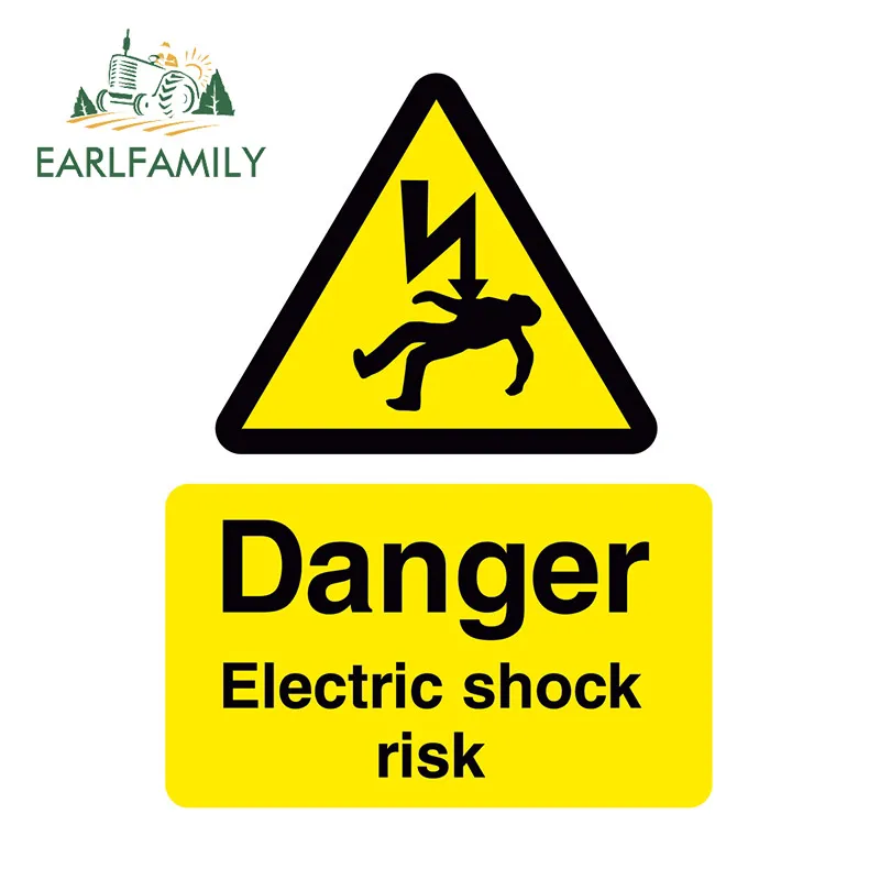 EARLFAMILY DANGER ELECTRIC SHOCK RISK Warning Sticker for Bumper Laptop Fridge Door Decal Safety Sign Reflective Car Stickers