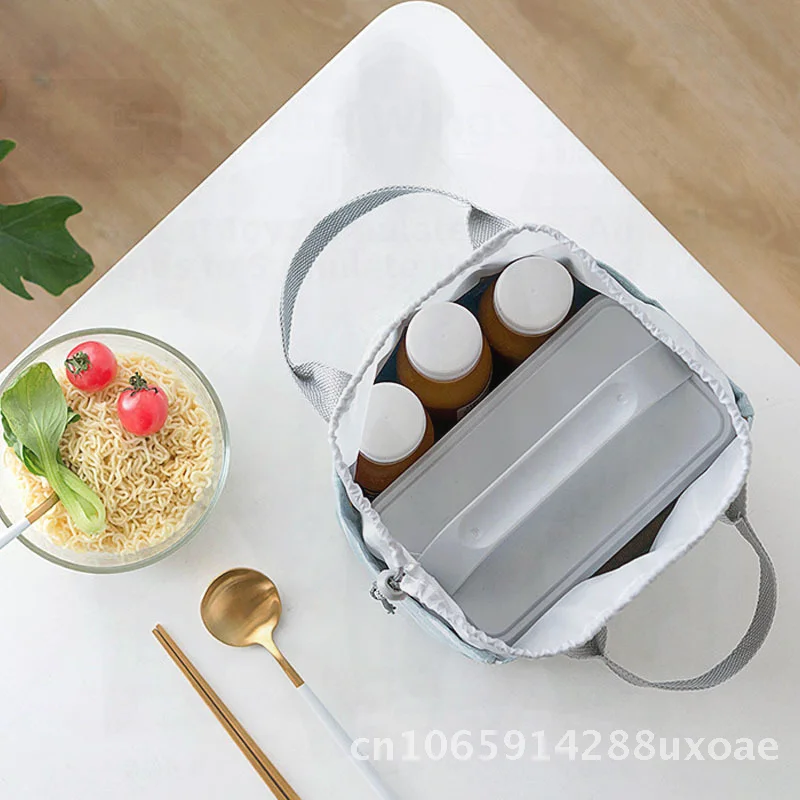 

Korean-Style Thickened Drawstring Lunch Bag Portable Insulated Cotton Linen Student Couple Hand Carry Lunch Box Bag in Various