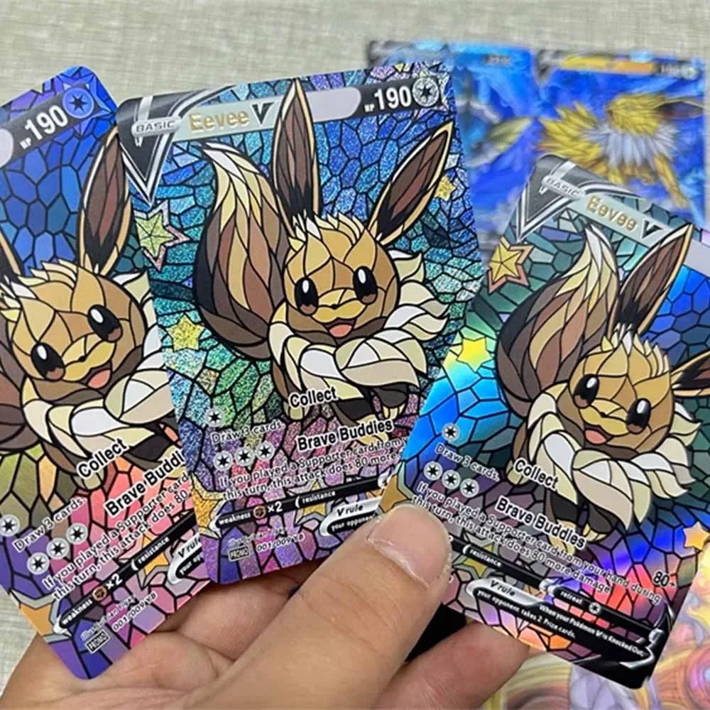 DIY Pokémon Original Self-made Series Set PTCG Eevee Vmax Rough Flash Card Anime Peripheral Game Collection Card Holiday Gift