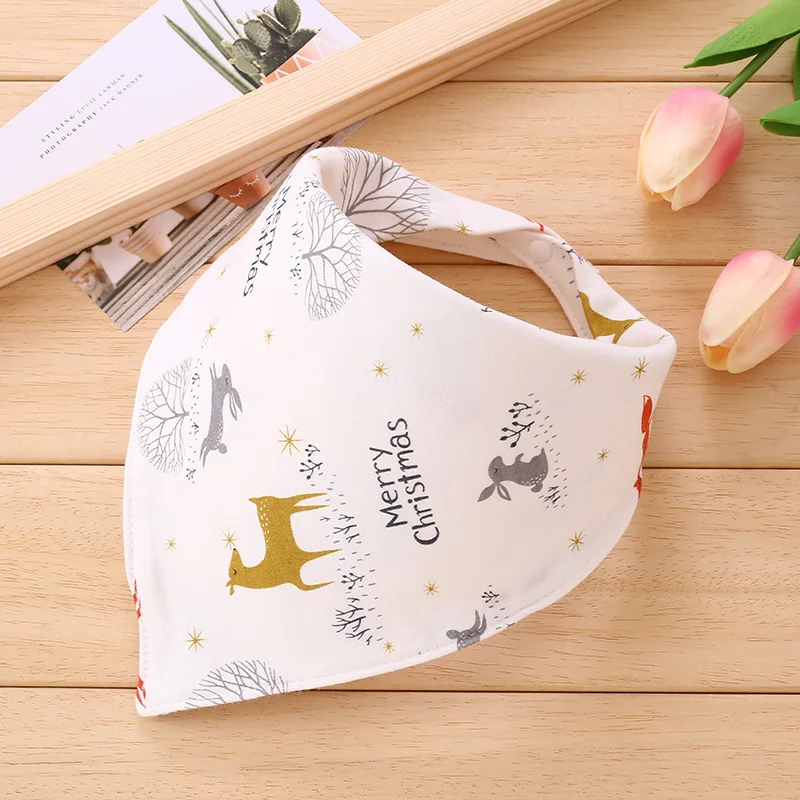 New Baby Bibs Triangle Double Cotton Bibs Cartoon Print Saliva Towel Baby Boys Girls Feeding Apron Cotton Bandana Bibs