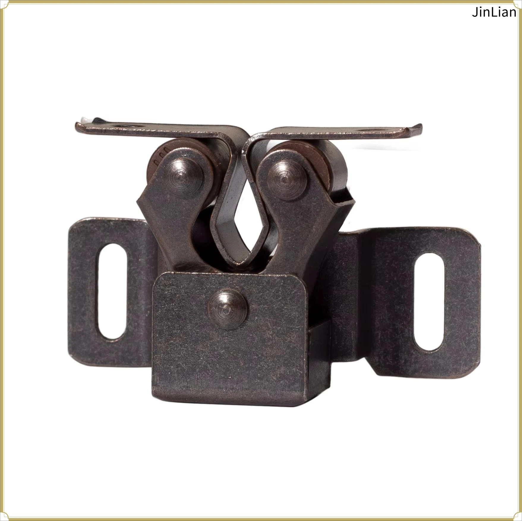Furniture Door Stoppers Antique Copper Color Cupboard Cabinet Door Roller Latch Twin Double Catches with Striker and Free Screws