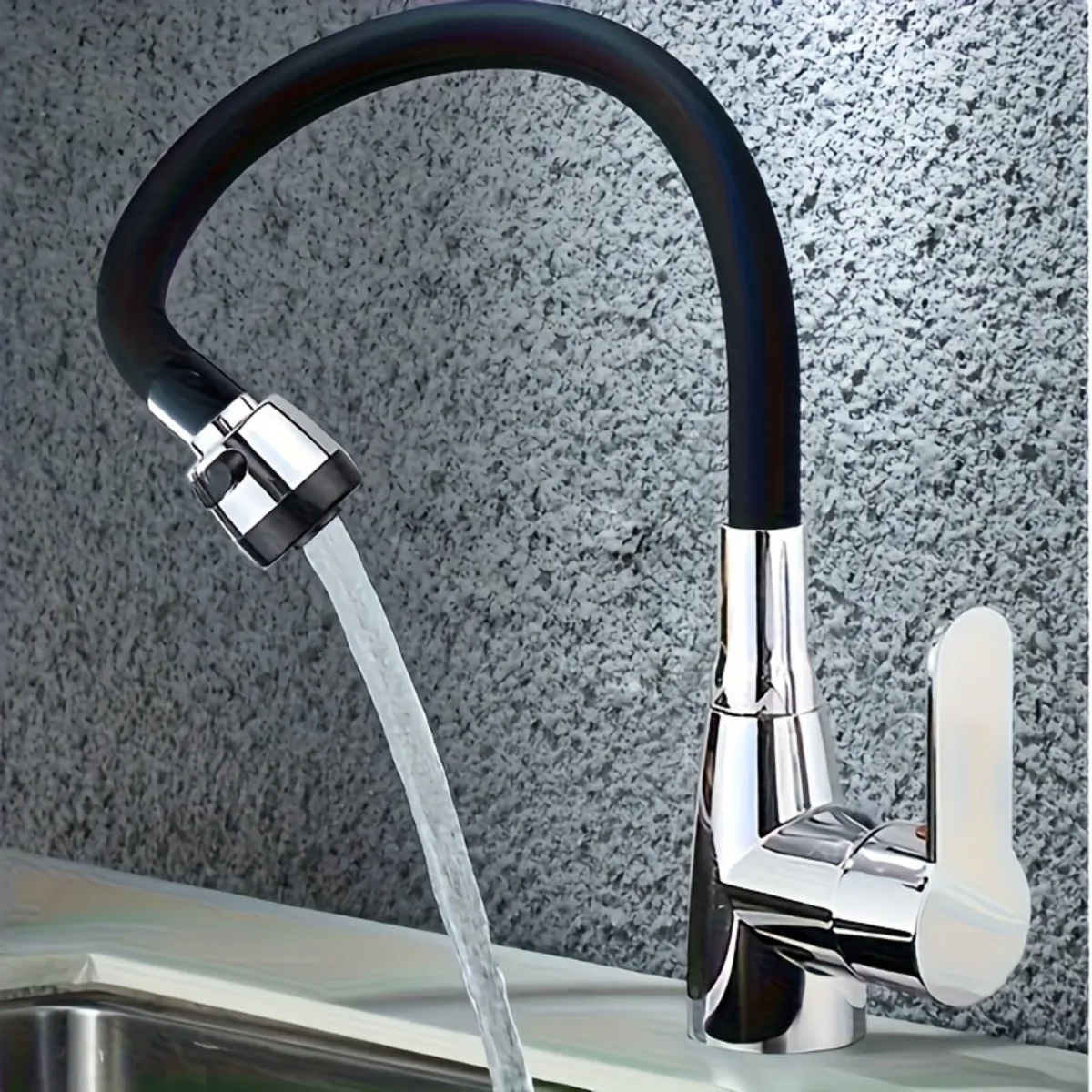 360° Rotating Flexible Kitchen Sink Faucet, Polished Chrome Black, Hot and Cold Water Mixing Faucet, RV Kitchen Faucet