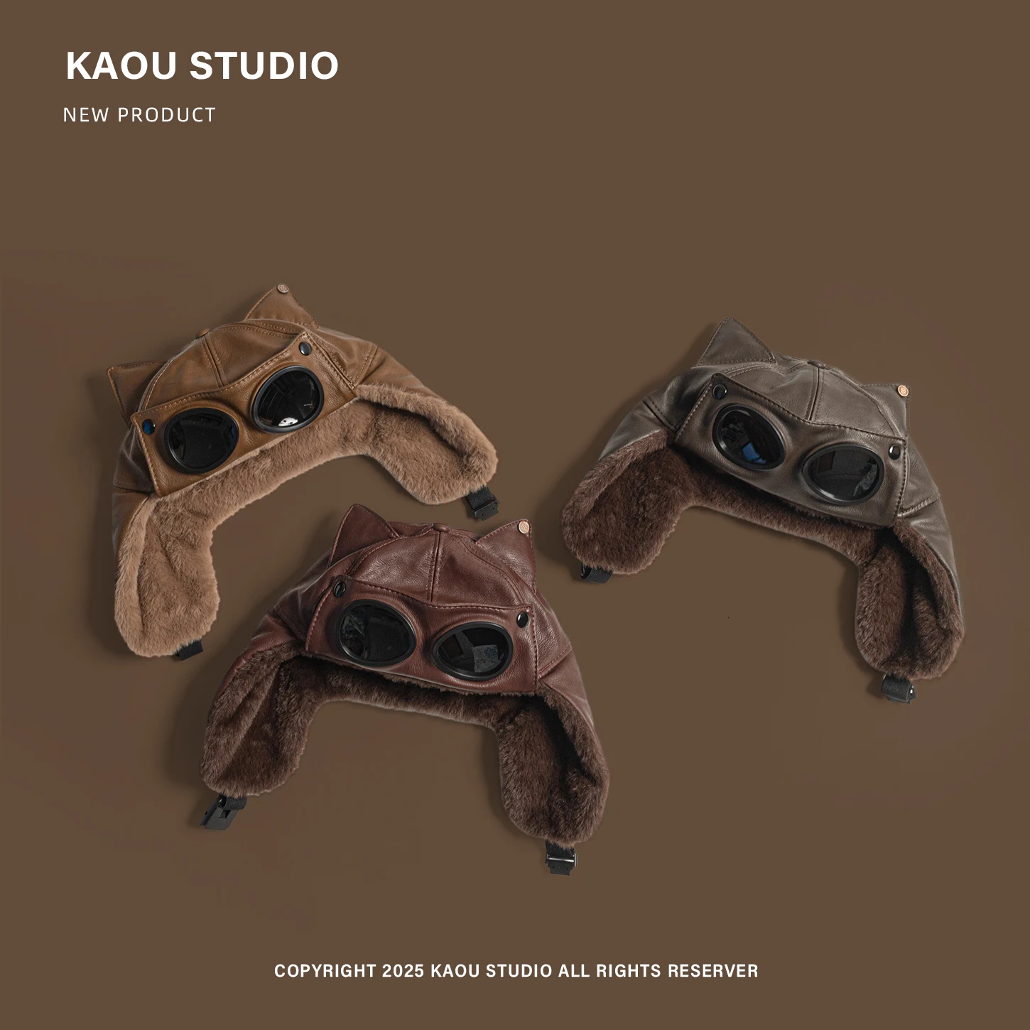 Occhiali da sole con orecchie di gatto in pelle PU Berretto da pilota fresco Berretto da equitazione antivento in pile invernale da donna Cappello bomber da sci per famiglia