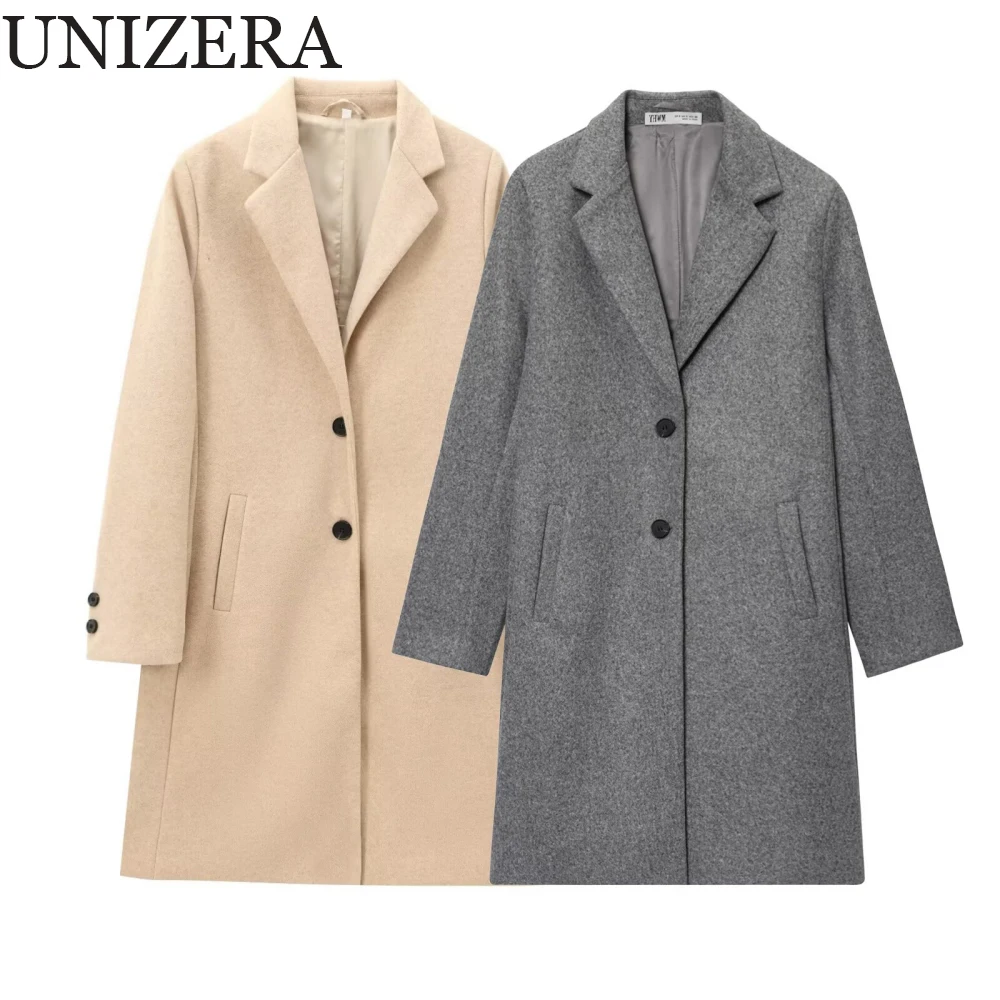 

UNIZERA Women's Soft Loose Coat with Collar Long Sleeve Button Pocket Autumn and Winter New Style Stylish Woolen Coat