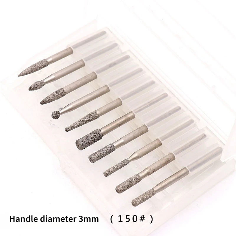 Diamond Grinding Head Burr Bit Set Rotary Tool Needle Point Engraving Accessories Set 3mm For Stone Glass Carving Drill