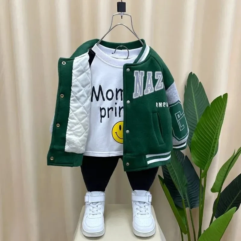 Boys Warm Jacket Autumn and Winter 2024 New Children's Cotton Clip Thickened Jacket Kids Baby Baseball Jacket