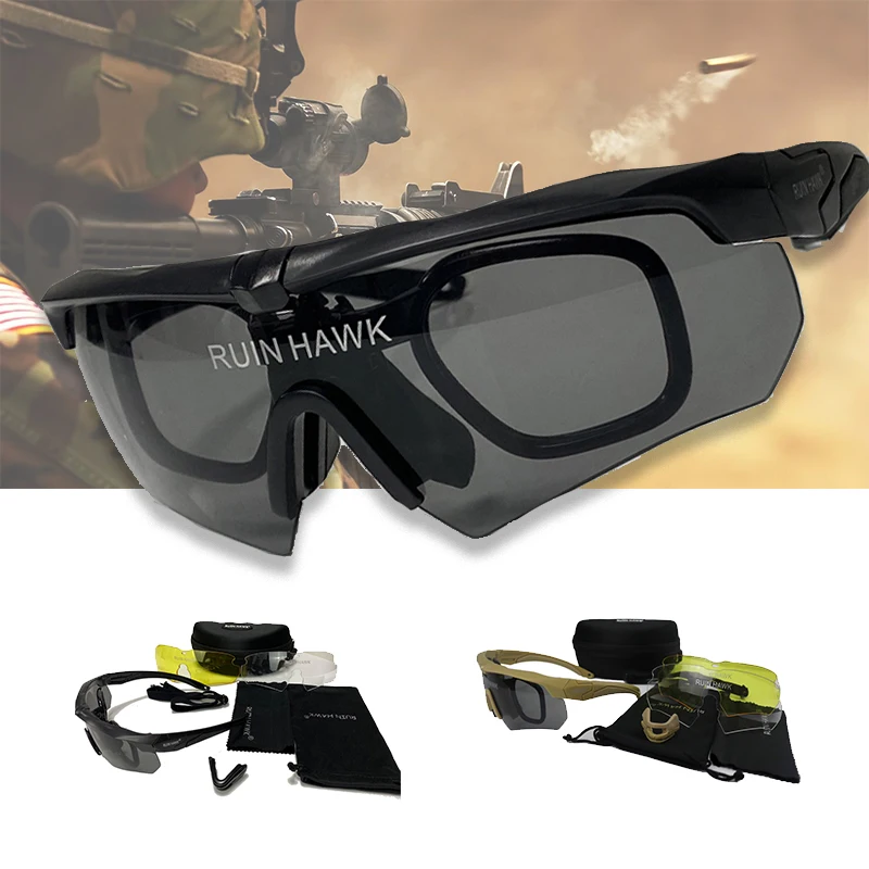 

Military Tactics Hunting Shooting Goggles Outdoor Cycling Sports UV resistant Sunglasses 3-Lens Set