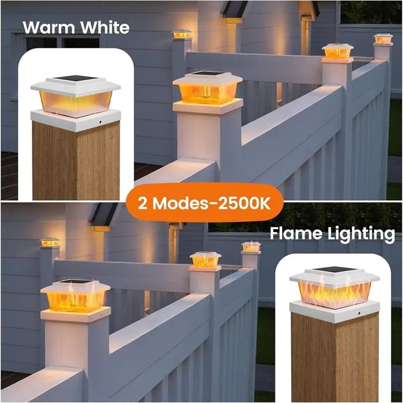 Year-Round Sale High Brightness Flickering Flame LED Fence Post Caps Solar Powered Lightings For Garden For Posts White