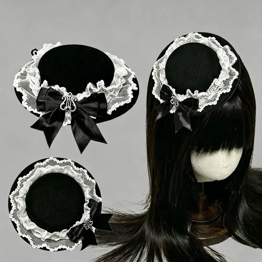 Kawaii Bowknot Mini Top Hat Vintage Elegant Lolita Hair Cap Fascinator Exquisite Costume Hair Accessory Anime