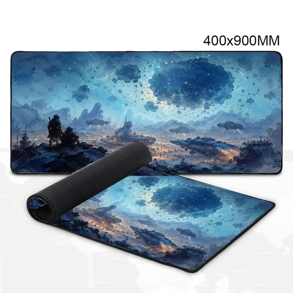 Space SciFi Planet Mouse Pad Spaceship Base Asteroid Warrior Silhouette Large Desk Mat Art Keyboard Pad for Gaming Home Desktop