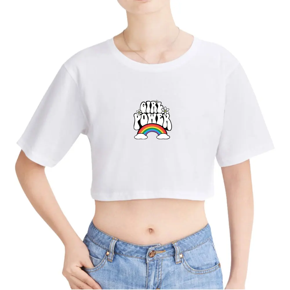 Stokes Twins Girl Power Vintage 90s Crop Top Exposed Navel T-Shirt Oversize O-Neck Tops Women Funny Tshirt Top