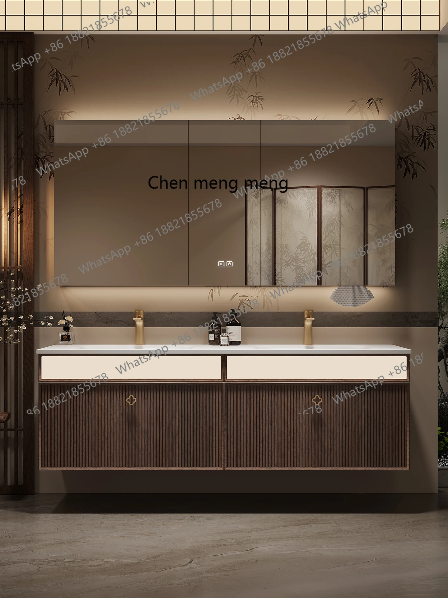 

Painted bathroom cabinet rock slab hot bending integrated basin Song's aesthetics medium ancient oak customization