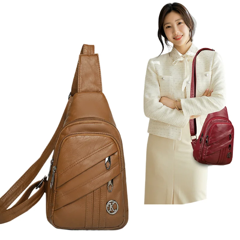 

Chest bag for women 2025 new fashionable soft leather bag, simple crossbody bag, chest bag, casual small backpack, travel should