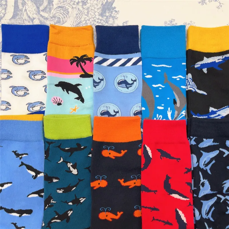 1Pair Adult Size Mid Calf Crew Cottton Unisex Cartoon Whale Lovely Socks Cetacean Funny Killer Whales Larger Dolphin Couples Sox