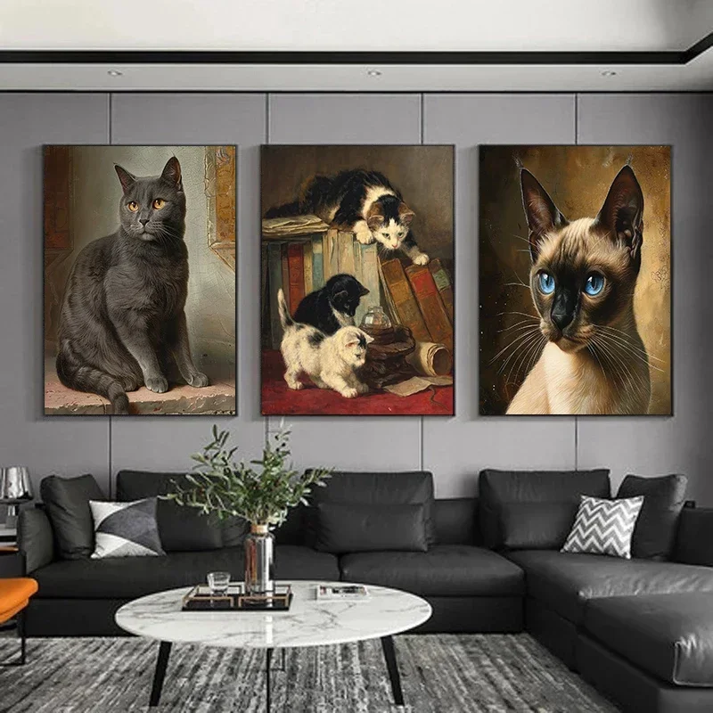 British Shorthair Scottish Fold Cat Poster Cute Family Pets Canvas Painting Wall Art Picture Living Room Home Decor Gift Idea