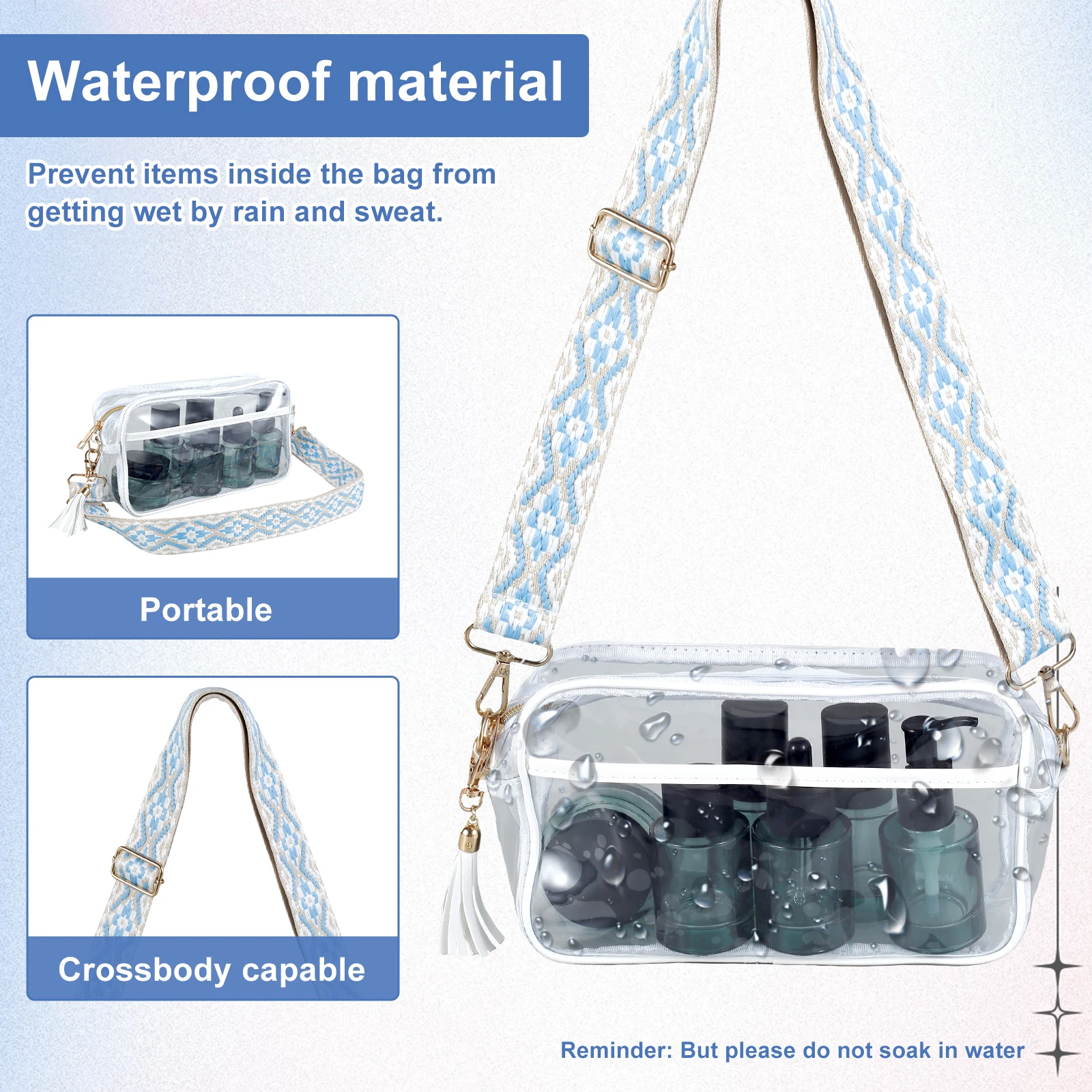 Clear Crossbody Bag Large Capacity Clear Stadium Bag with Tassel Portable Clear Crossbody Purse Bag for Concerts Stadium Sports