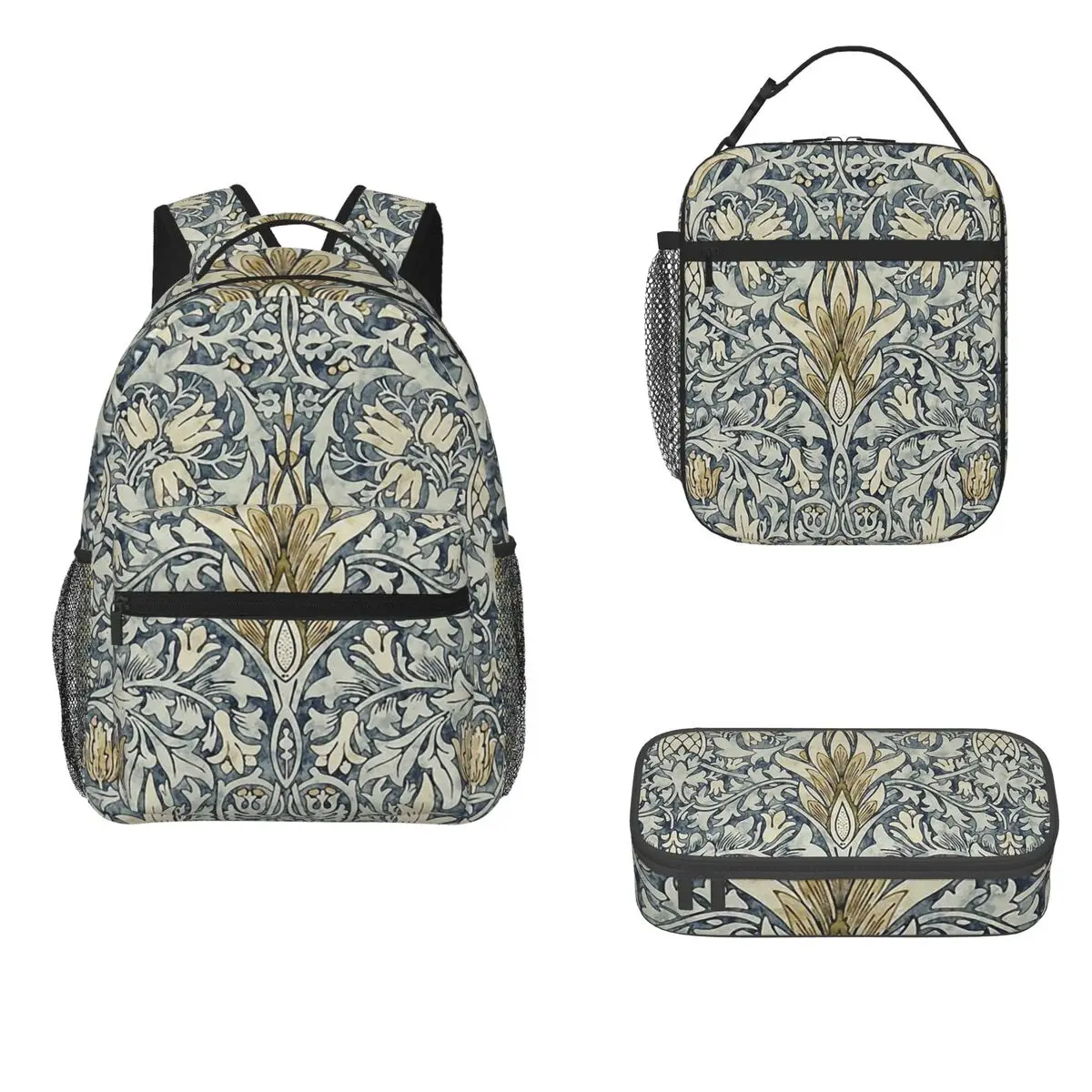 

William Morris Snakeshead Pattern Backpacks Boys Girls Bookbag School Bags Cartoon Rucksack Lunch Bag Pen Bag Three-Piece Set