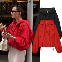 Nlzgmsj Chaqueta Casual con Capucha Roja para Mujer, Primavera 2026, Manga Larga, Cierre de Cremallera, Chaqueta Corta, Moda Y2K