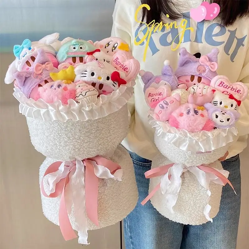 น่ารัก Sanrio Plush Hello Kitty ดอกไม้ช่อดอกไม้การ์ตูน Cinnamoroll Kirby ตุ๊กตา Plush ของเล่น Kawaii ตกแต่งตุ๊กตาสาวของขวัญวาเลนไทน์