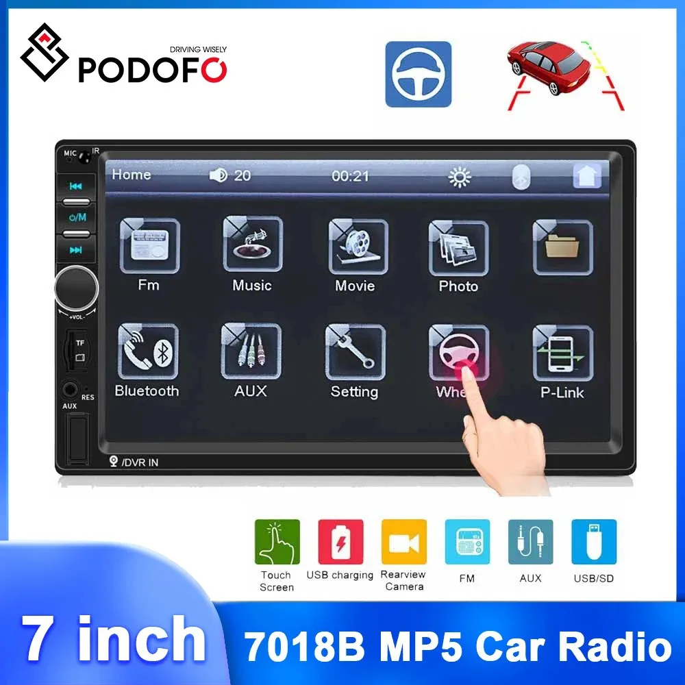 Podofo Autoradio 2 Din Car Radio 7" HD Touch Screen Audio Stereo 7018B/7023B Video MP5 Multimedia Player For Nissan Toyota Kia