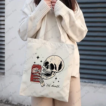 Death Dr. Pepper Skeleton, 1pc Pattern토트백 캔버스 숄더백, 여성용 재사용 가능한 쇼핑백, 여행, 일일 통근 