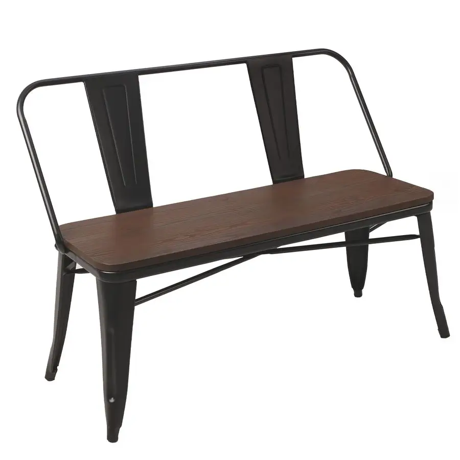 Dining Bench, Entryway Bench with Back, Farmhouse Metal Dining Bench, Industrial MidCentury 3 Person Rustic Spindle Bench, with