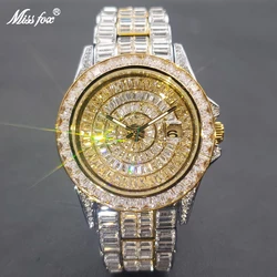 MISSFOX Full Diamond Watch For Men Hip Hop Ice Out Stainless Steel Watches High Quality Luminous Waterproof Male Clock 2023 New