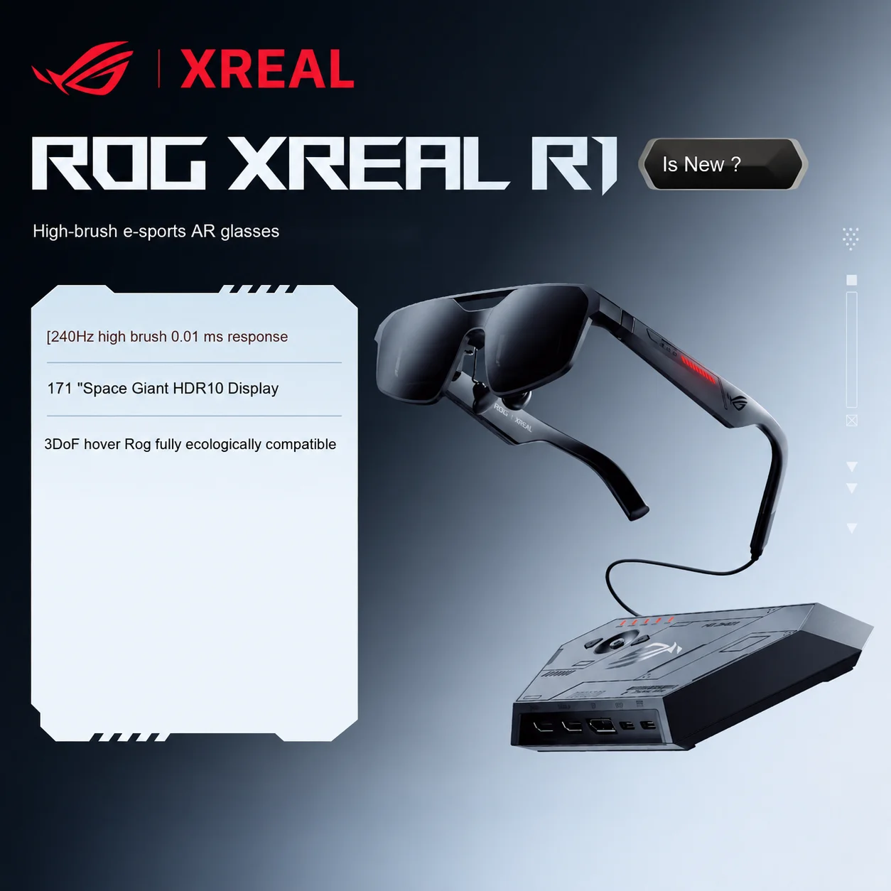 ROG XREAL R1 Smart AR Glasses 240Hz 0.01ms HDR10 171-Inch Gaming Display with Dock for ROG Ally PC Console Esports Gifts