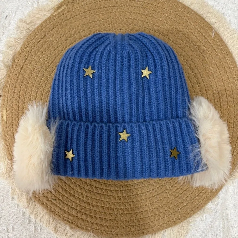 Weiche, winddichte, gestrickte Mütze mit Sternenmuster, gestricktes Design mit Umschlag, winddichte Kappe, koreanischer Stil, wärmend, Damen, warme Mütze, ideal für Reisen. – Detail 8