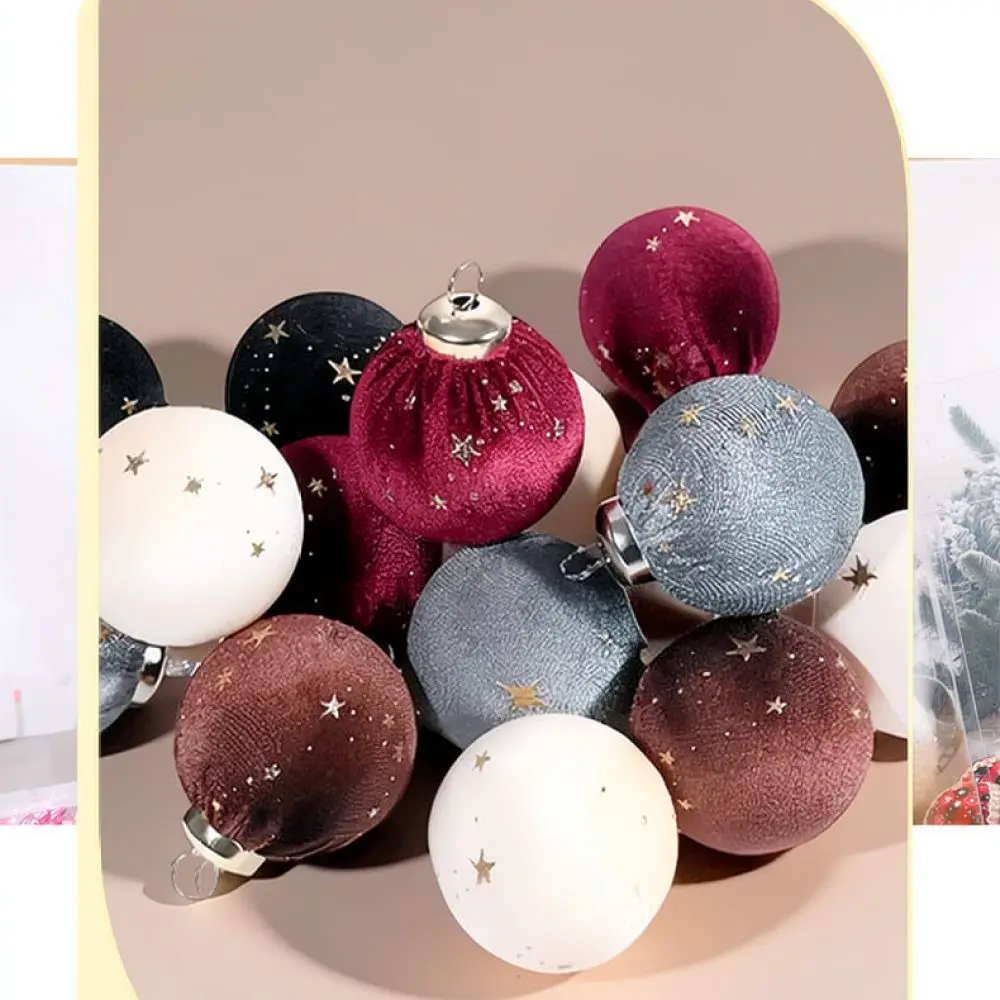 Soft Velvet Flocked Christmas Baubles Luxury Decorative Ornaments Gold Thread Plush Hanging For Xmas Tree Celebration