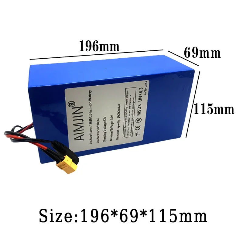 10S6P 36V 20Ah ebike battery pack 18650 lithium ion battery 500W high power and large capacity 42V motorcycle scooter XT60 plug