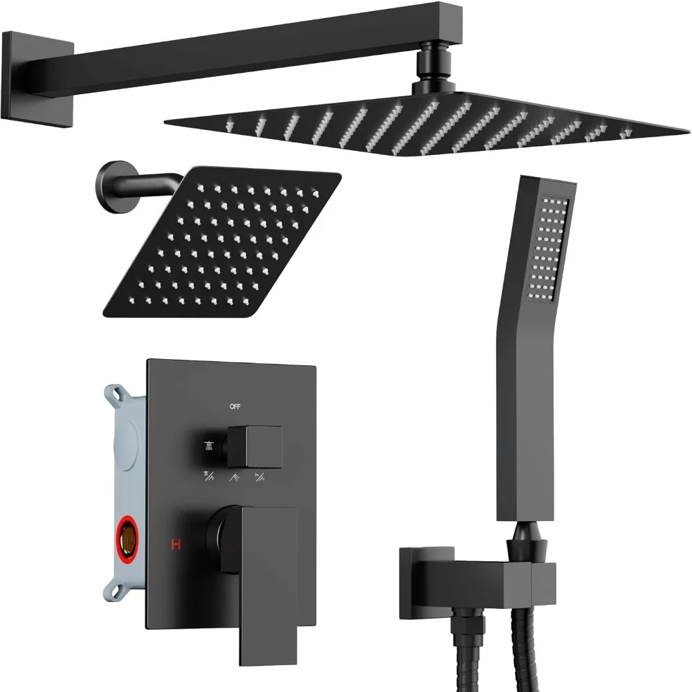 

Matte Black Dual Shower System by STARBATH: 12+6 Inch Rainfall Showerheads with Handheld Spray for Shared Use