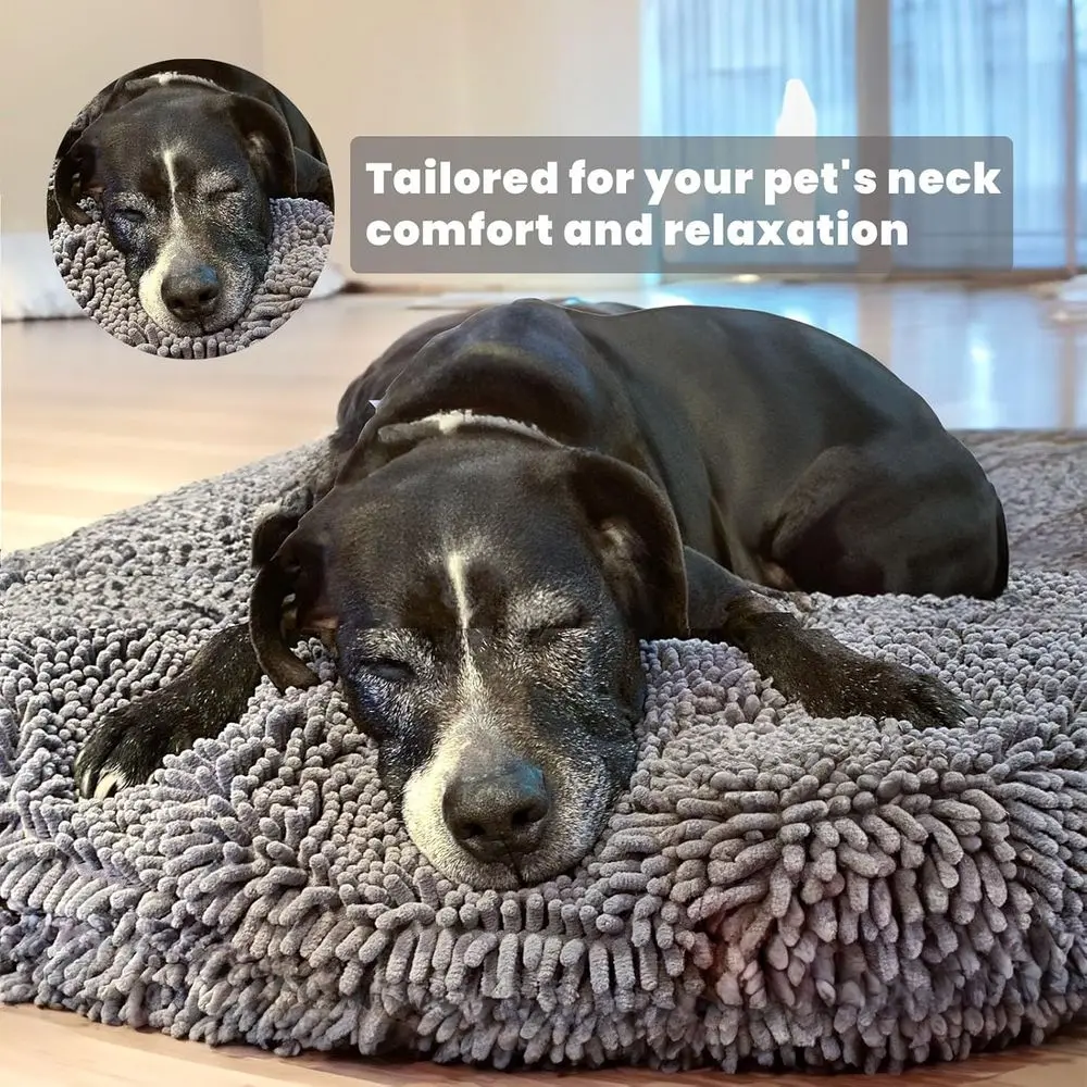 Cama redonda cinza de chenille média para cães e gatos, macia e relaxante, capa removível lavável, 35 x 35 polegadas