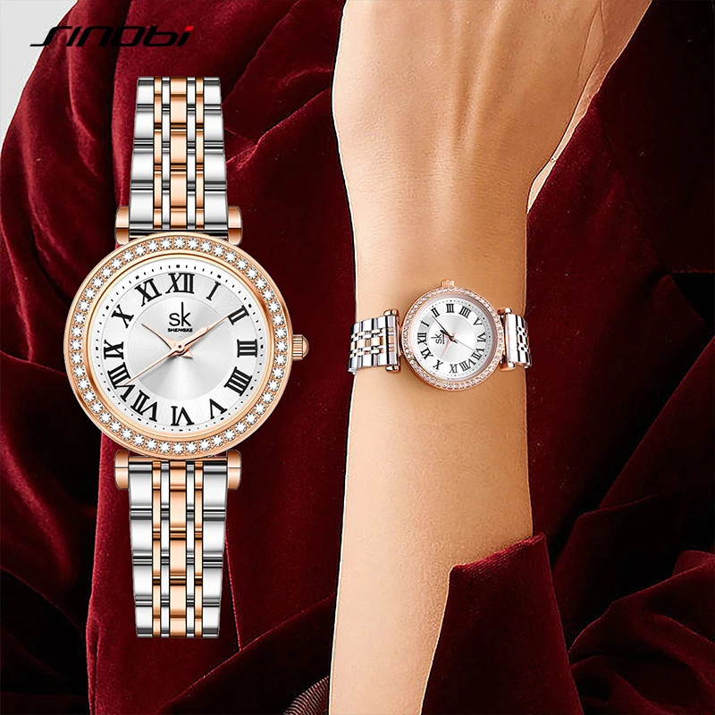 Shengke Top Brand Luxury Women Watch Stainless Steel Material Waterproof Watch Ladies Watches Diamond Clock Relogio Feminino