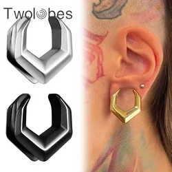 Twolobes 2PCS New Fashion Punk Hexagon Saddle Plugs Ear Gauges Tunnels for Stretched Lobe Piercing Body Jewelry Stainless Steel