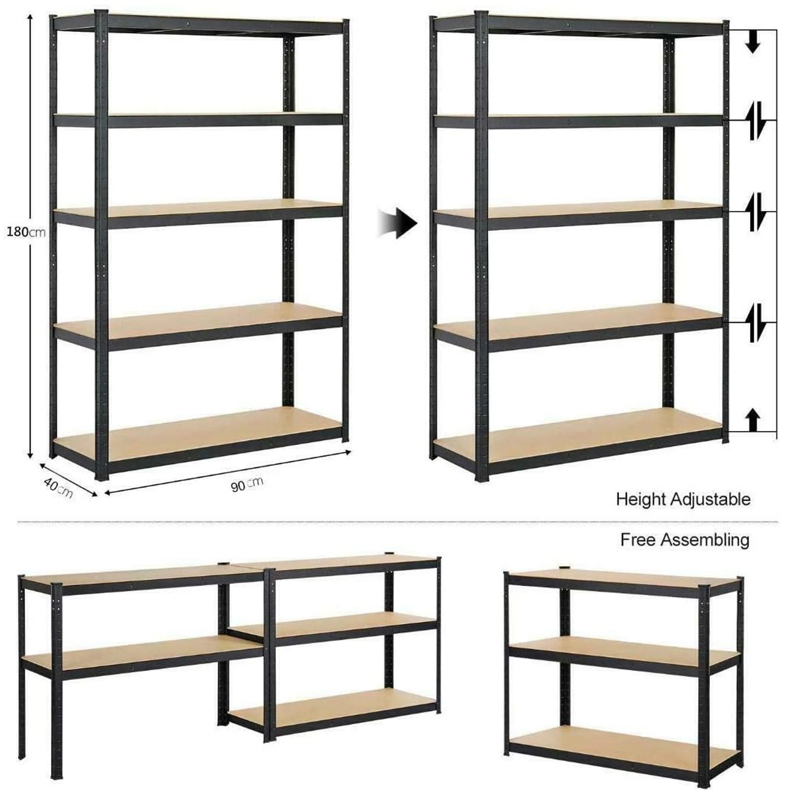 Prateleiras de Armazenamento para Garagem Pesadas, Prateleiras de Metal Ajustáveis com 5 Camadas, 190 Lbs, 190 Lbs, Larga, 180cm, 70,8"