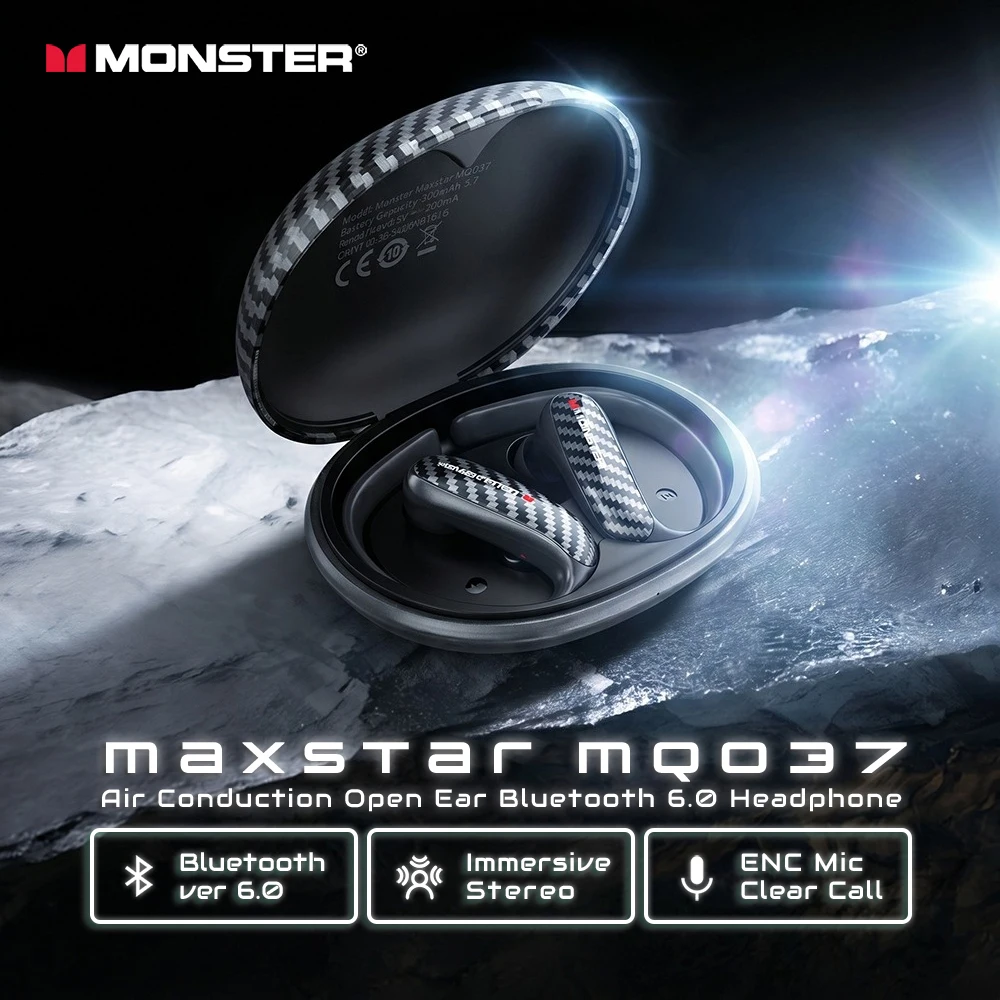 

Monster MQO37 Open Ear OWS Bluetooth 6.0 Earphones Air Conduction Wireless Headphone IPX5 Waterproof Sport Ear Hook Earbuds