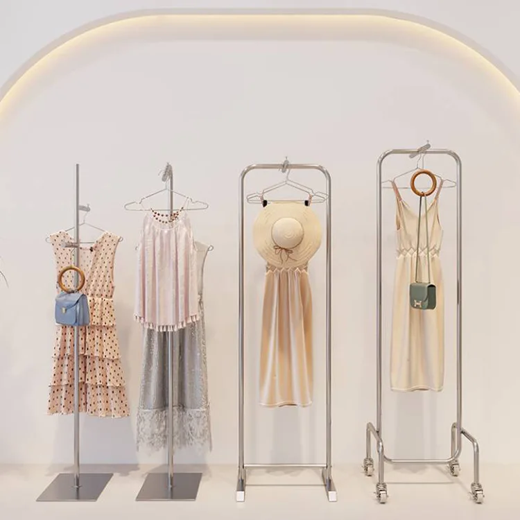 Stainless steel front-hanging display rack for clothing stores, floor-standing women's clothing store shelves, children's clothi
