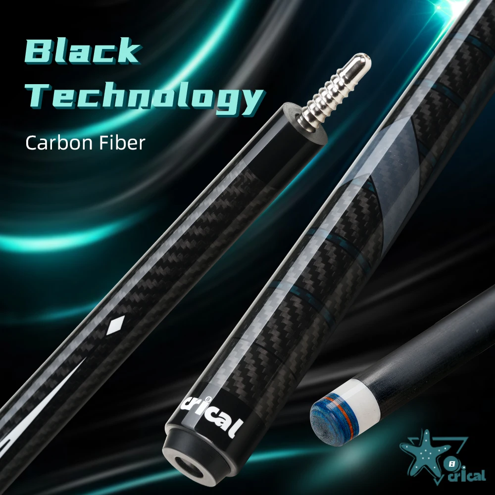 

CRICAL CL-01 Carbon Fiber Pool Cue Stick Black Technology Low Deflection 12.4mm Tip 3 * 8/8 Joint Pin Professional 1/2 Billiard