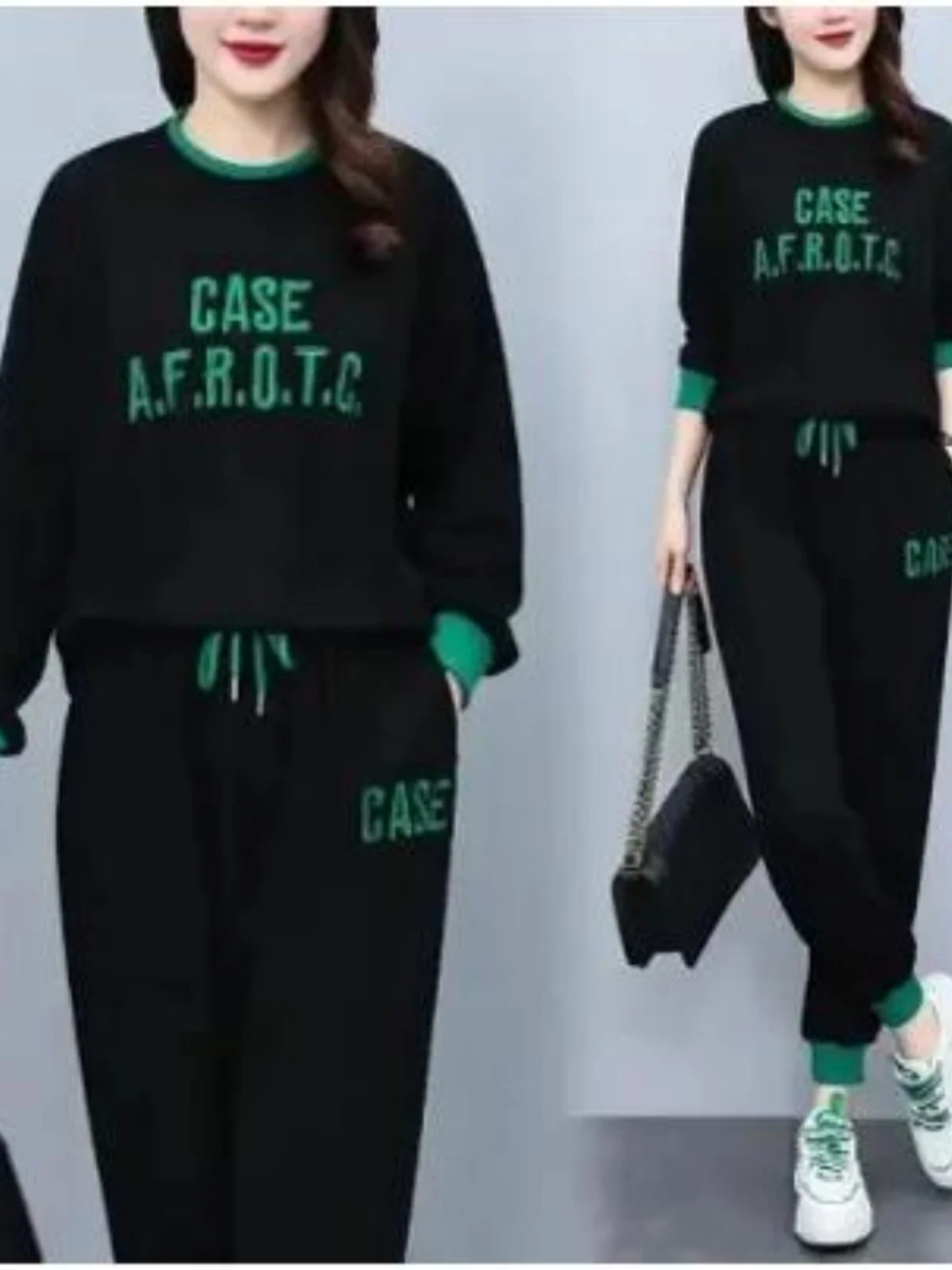 

Faionable женский комплект свитшотов больших размеров, осень 2024, модный утягивающий комплект из двух предметов, корейские длинные брюки с высокой талией