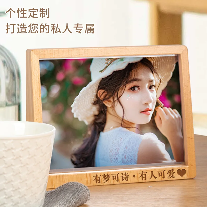 Exclusive for Cross-Border Acrylic Solid Wood Photo Frame Table Ornaments Amazon Creative Trapezoidal Picture Frame678InchUType