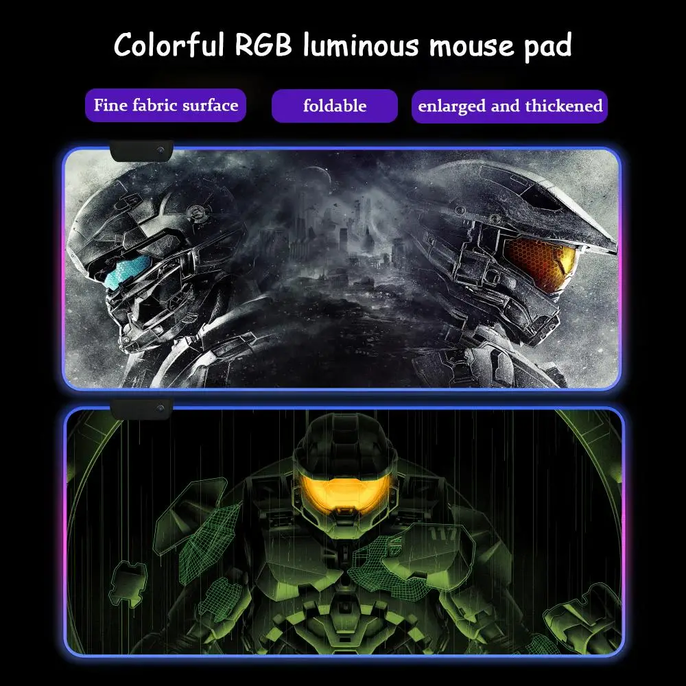 Cool Halo Soldier C-captainES Mouse Pad Anime Gaming Mouse Pad LED Table Pads Backlit Rubber Desktop XXL Mousepad RGB Desk Mats