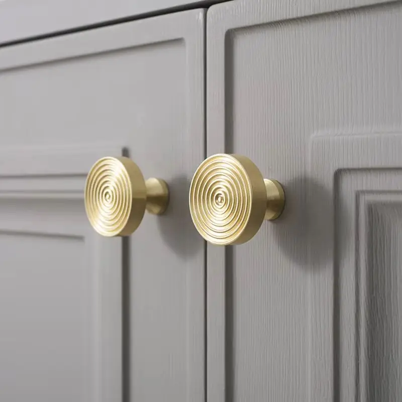 HOT 4PCS Solid Pure Brass Ripple Design Furniture Handles Drawer Knobs Cupboard Wardrobe Kitchen TV Wine Cabinet Pulls Knobs